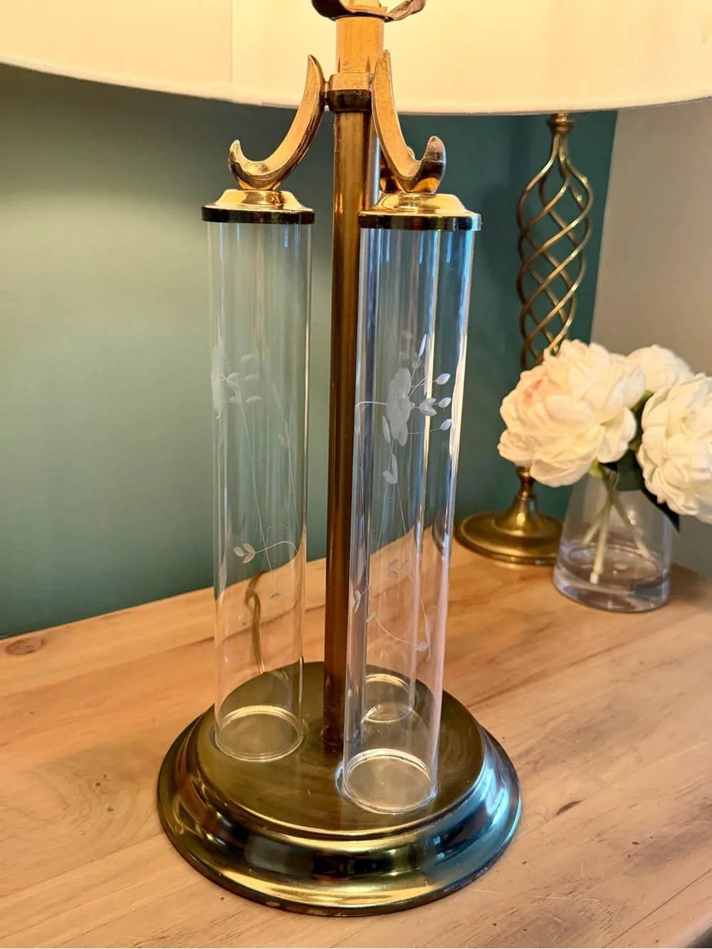 Princess House Heritage Empress Triple Column Brass Glass Lamp Base | Model 046